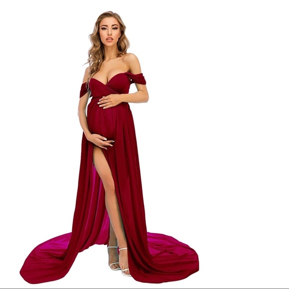 Maternity Dress Photoshoot Photography Split Chiffon Maternity Gown Long… - Picture 1 of 4
